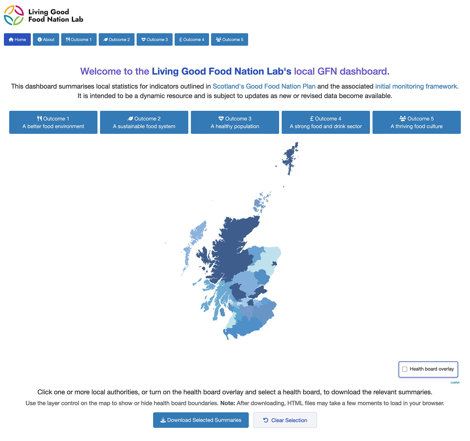 A screenshot of the Local Good Food Nation Dashboard